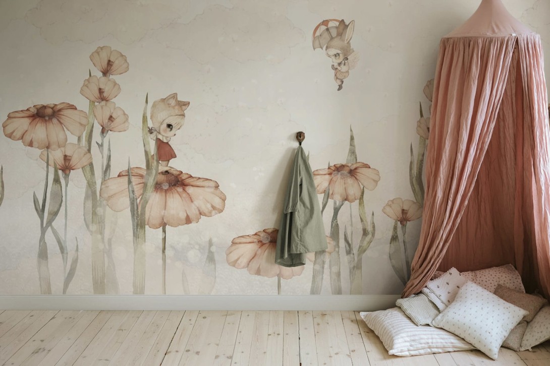 Rebel Walls R20401 Mrs Mighetto Bloomy Fields Of Marion Off White -  mural dla dzieci w kwiaty