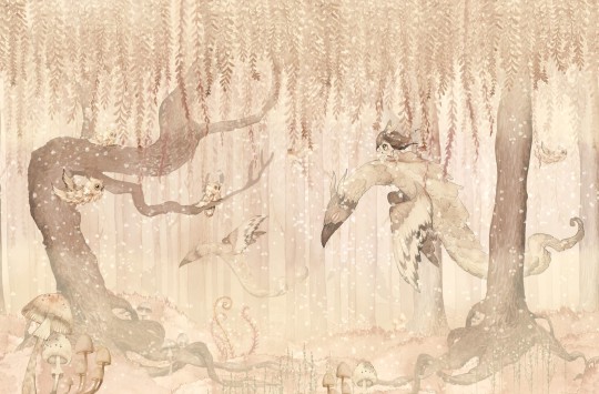 Rebel Walls R20289 Mrs Mighetto Dream Forest Girl Sandy Pink - mural dla dzieci w leśny pejzaż