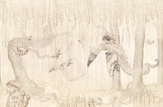 Rebel Walls R20291 Mrs Mighetto Dream Forest Girl Off White - mural dla dzieci w leśny pejzaż