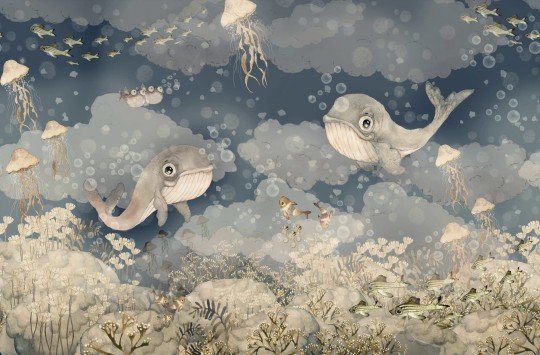 Rebel Walls R20403 Mrs Mighetto Water Song Deep Blue - mural dla dzieci w morski motyw