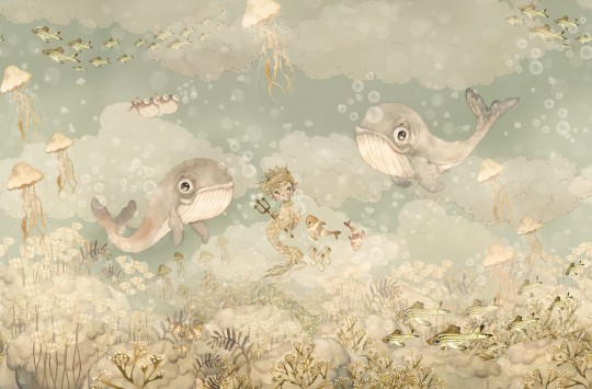 Rebel Walls R20404 Mrs Mighetto Water Song Aqua Green - mural dla dzieci w morski motyw