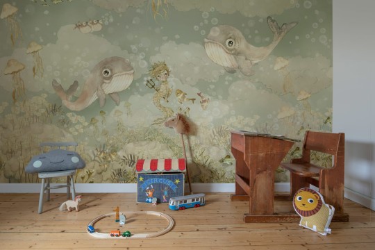 Rebel Walls R20404 Mrs Mighetto Water Song Aqua Green - mural dla dzieci w morski motyw