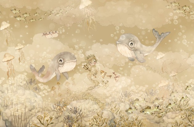 Rebel Walls R20406 Mrs Mighetto Water Song Sand - mural dla dzieci w morski motyw