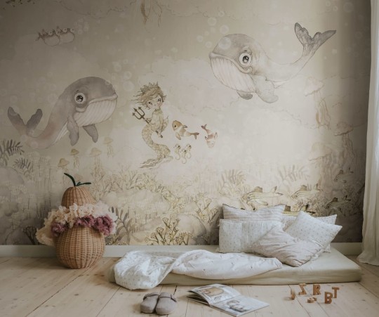 Rebel Walls R20407 Mrs Mighetto Water Song Off White - mural dla dzieci w morski motyw