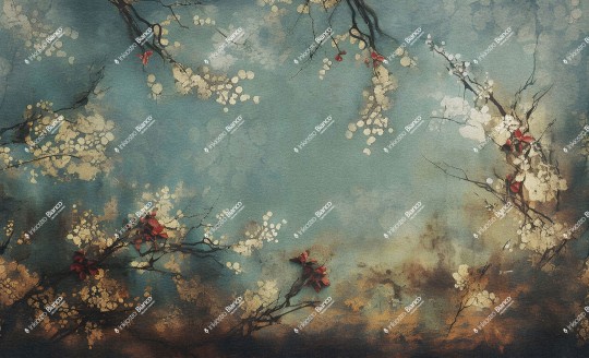 Inkiostro Bianco INKRORI2401 White Paper Byobu - mural w gałęzie z kwiatami