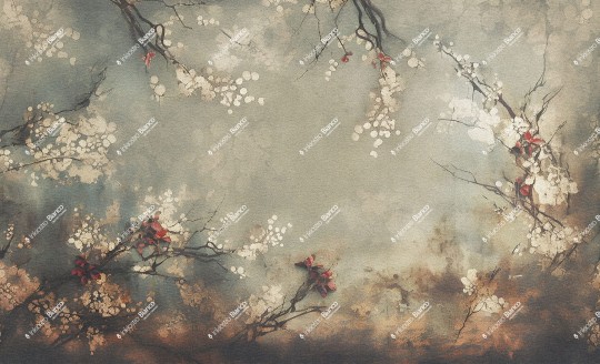 Inkiostro Bianco INKRORI2402 White Paper Byobu - mural w gałęzie z kwiatami