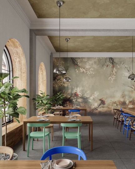 Inkiostro Bianco INKRORI2402 White Paper Byobu - mural w gałęzie z kwiatami