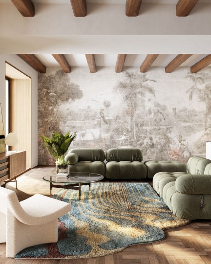 Inkiostro Bianco INKLBON2401 White Paper Greige - mural w roślinny krajobraz