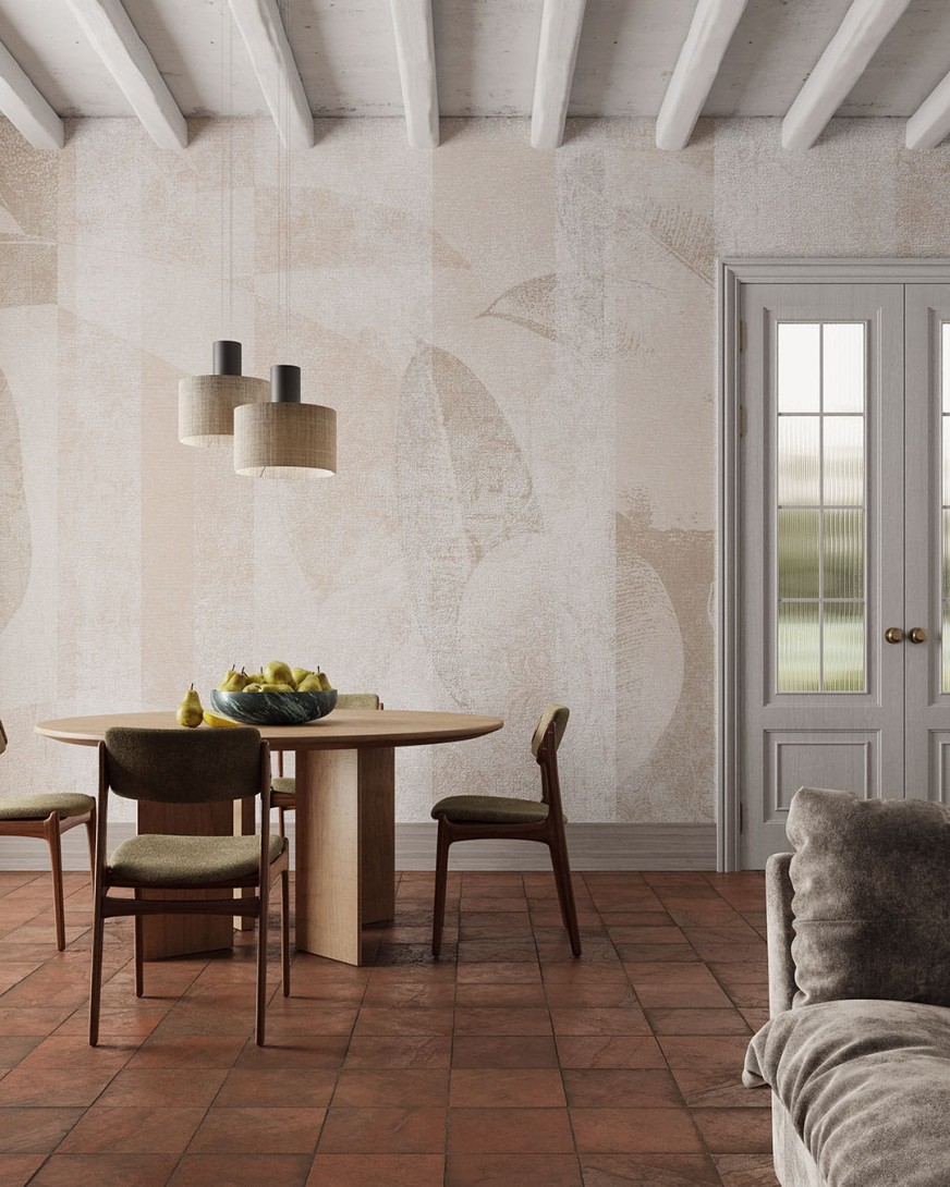 Inkiostro Bianco INKBOCI2401 White Paper Bright Leaves - mural w rośliny na betonowym tle