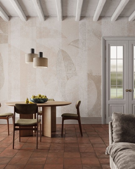 Inkiostro Bianco INKBOCI2402 White Paper Bright Leaves - mural w rośliny na betonowym tle