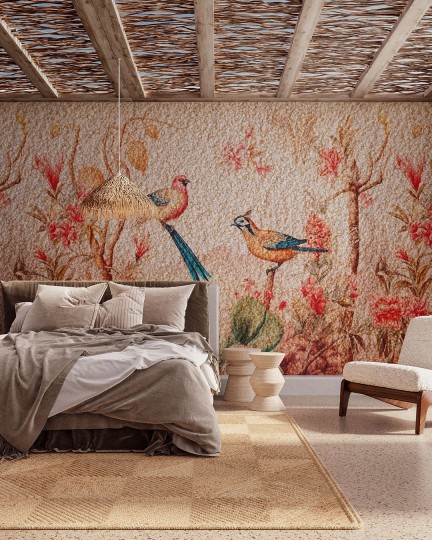 Inkiostro Bianco INKTIRN2401 White Paper Fluffy Birds - mural w roślinny motyw i ptaki