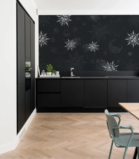 Wallcolors TAP-8418 Basic Moon And Sun Navy Blue - mural w księżyce i słońca