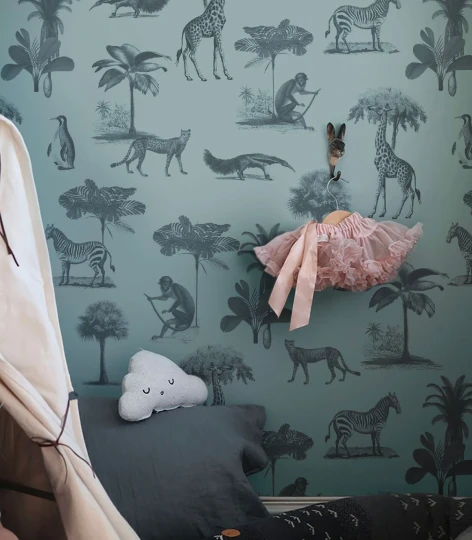 Wallcolors TAP-9018 Kids World Vintage Animals Dark Mint - mural dla dzieci w zwierzęta