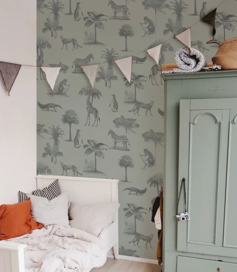 Wallcolors TAP-9019 Kids World Vintage Animals Light Mint - mural dla dzieci w zwierzęta