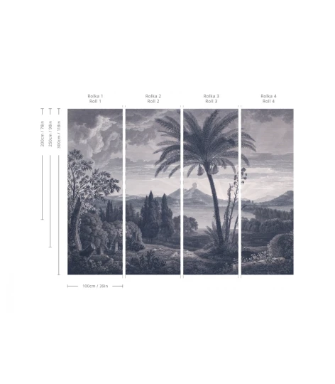 Wallcolors TAP-9003 Vintage Therapy Tropical Volcano Vista Blue - mural w egzotyczny pejzaż