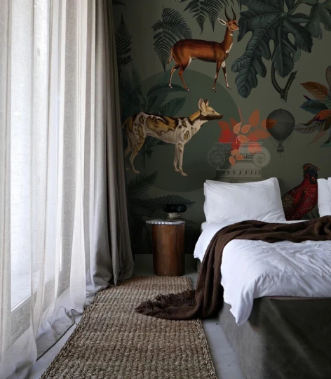 Wallcolors TAP-8053 Animals Kingdom Khaki - mural w roślinny motyw i zwierzęta