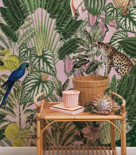 Wallcolors TAP-4289 Animals Kingdom Pink Jungle - mural w roślinny motyw i zwierzęta