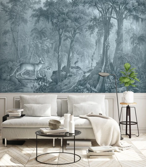 Wallcolors TAP-7937 Animals Kingdom Jungle Cat Blue - mural w krajobraz roślinny i dzikie koty