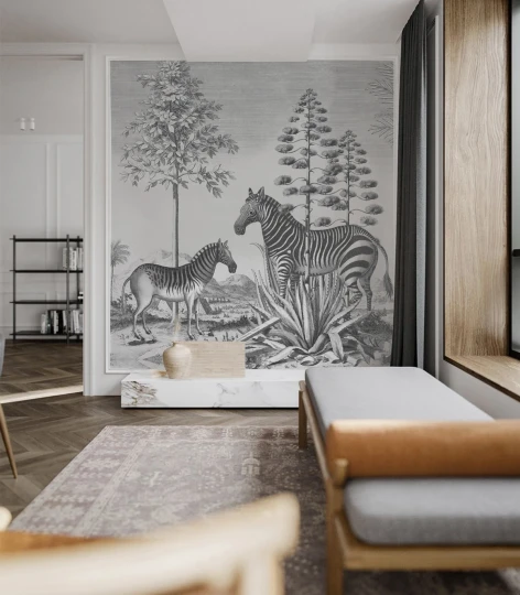 Wallcolors TAP-7776 Animals Kingdom Zebra On Agave - mural w krajobraz roślinny i zebry