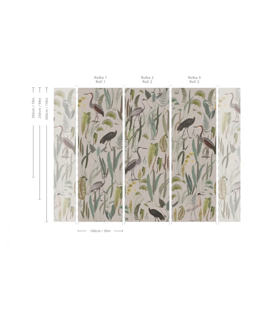 Wallcolors TAP-8786 Animals Kingdom Calm Heron Beige - mural w roślinny motyw i ptaki