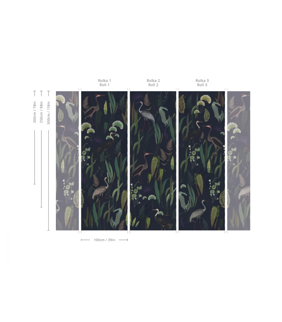 Wallcolors TAP-8788 Animals Kingdom Calm Heron Navy - mural w roślinny motyw i ptaki