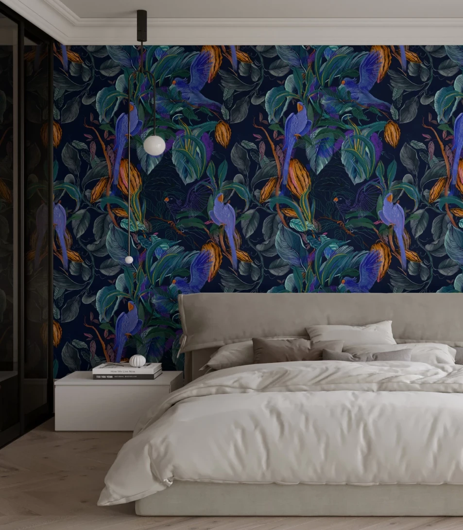 Wallcolors TAP-8042 Animals Kingdom Blue Parrots - mural w roślinny motyw i ptaki