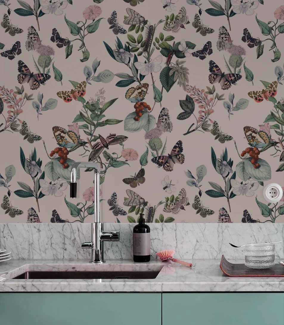 Wallcolors TAP-8889 Animals Kingdom Butterfly Rowan Pink - mural w roślinny motyw i motyle