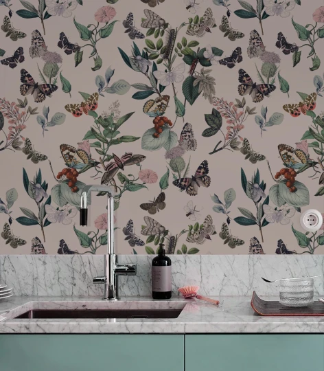Wallcolors TAP-8889 Animals Kingdom Butterfly Rowan Pink - mural w roślinny motyw i motyle