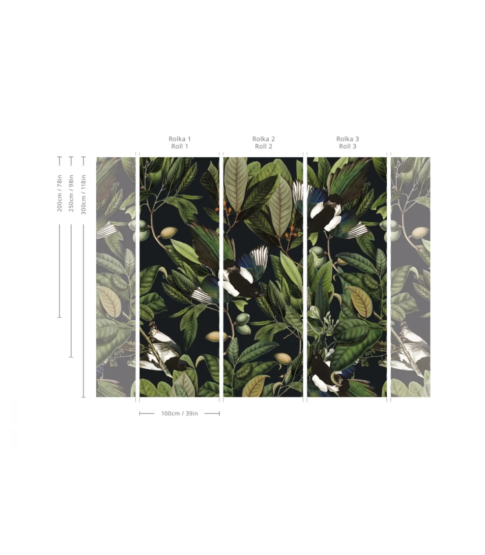 Wallcolors TAP-6212 Animals Kingdom Magpie Black - mural w roślinny motyw i ptaki