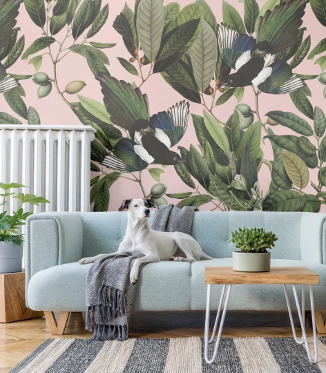 Wallcolors TAP-6213 Animals Kingdom Magpie Pink - mural w roślinny motyw i ptaki