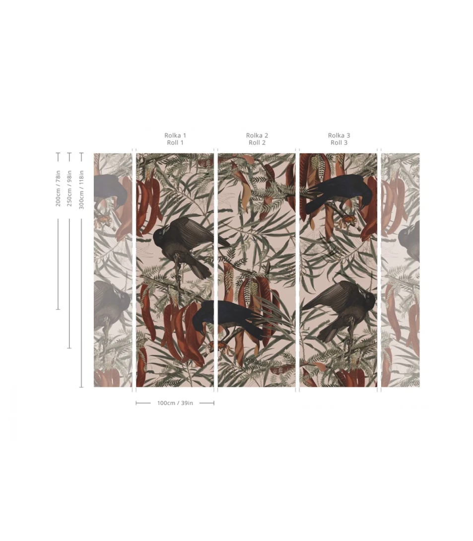 Wallcolors TAP-6217 Animals Kingdom Crows Pink - mural w roślinny motyw i ptaki