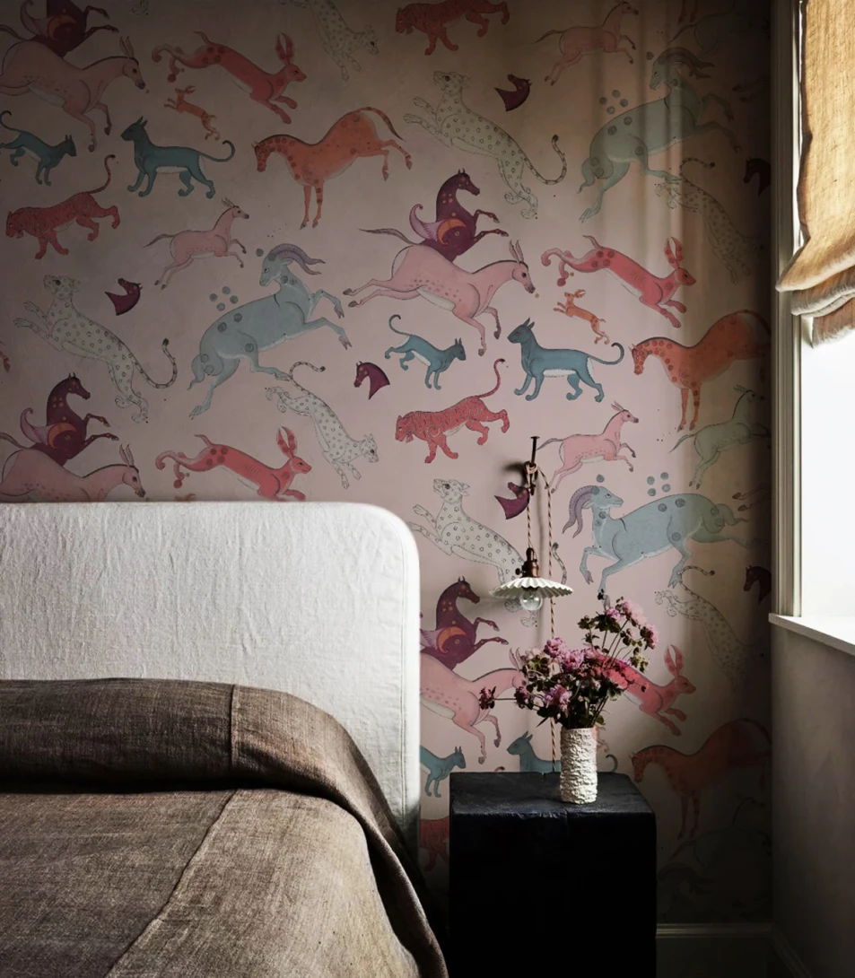 Wallcolors TAP-8893 Animals Kingdom Oriental Animals Light Pink - mural w mityczne zwierzęta