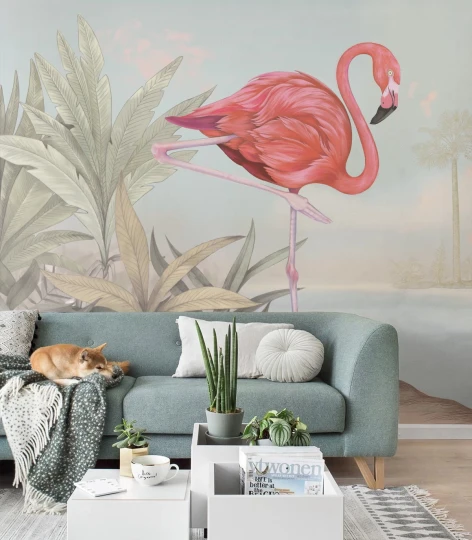 Wallcolors TAP-4545 Animals Kingdom Crimson Flamingo - mural we flaminga