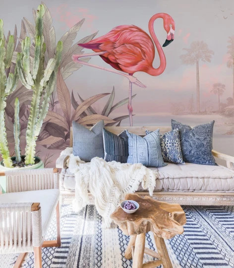 Wallcolors TAP-4403 Animals Kingdom Crimson Flamingo Pink - mural we flaminga