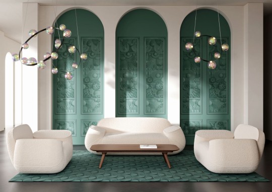 Arte MO5052 Moooi Wallcovering Green House Greenhouse Gathering Window Forest Green - mural zamszowy imitujący szklane panele z widokiem