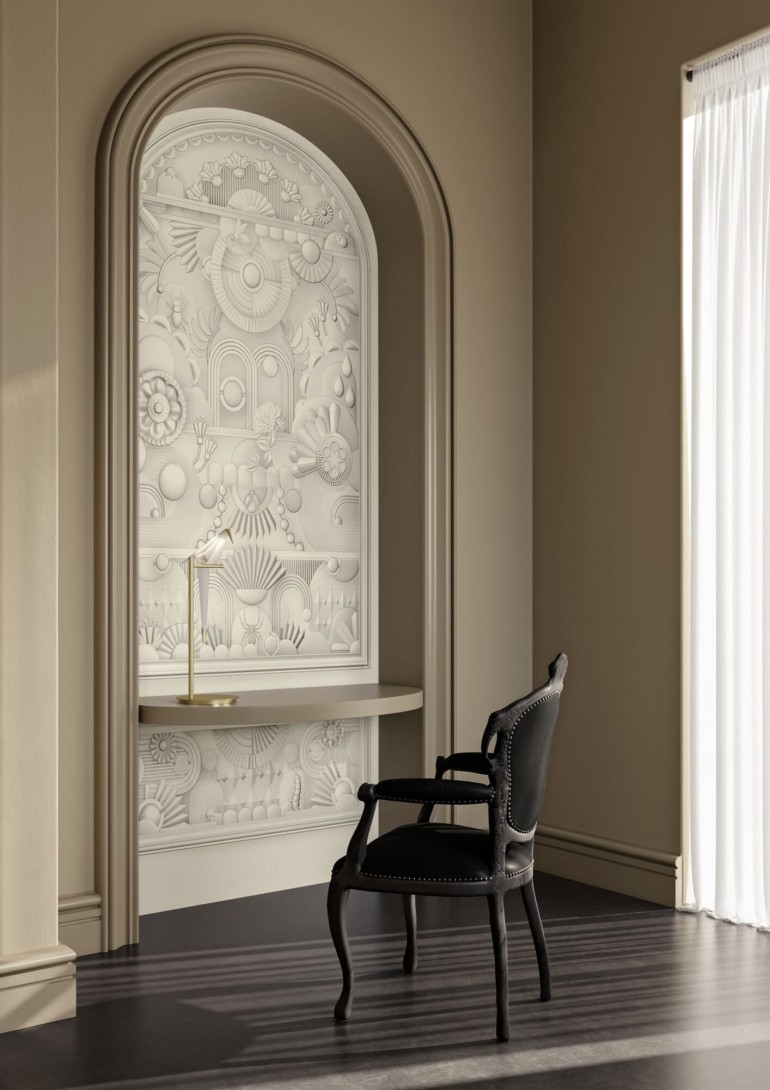 Arte MO5055 Moooi Wallcovering Green House Greenhouse Gathering Arch Architectural White - mural zamszowy imitujący szklane panele z widokiem