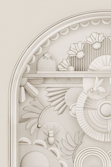 Arte MO5056 Moooi Wallcovering Green House Greenhouse Gathering Arch Oyster White - mural zamszowy imitujący szklane panele z widokiem