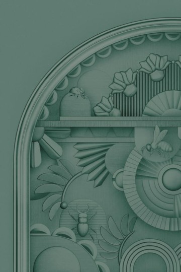 Arte MO5057 Moooi Wallcovering Green House Greenhouse Gathering Arch Forest Green - mural zamszowy imitujący szklane panele z widokiem