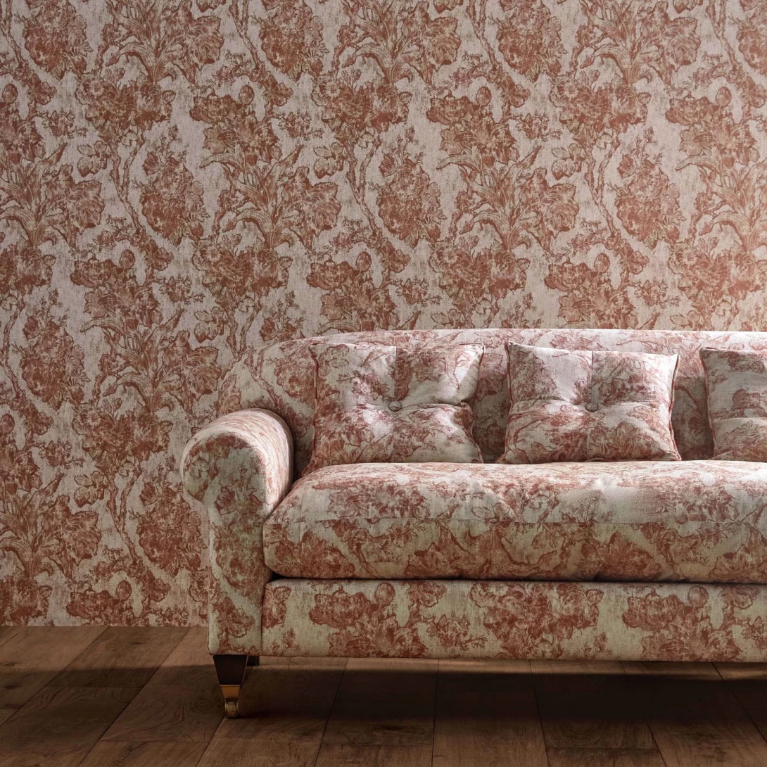 Sanderson 217323 Giles Deacon Fringed Tulip Toile Smalt - tapeta w roślinny motyw