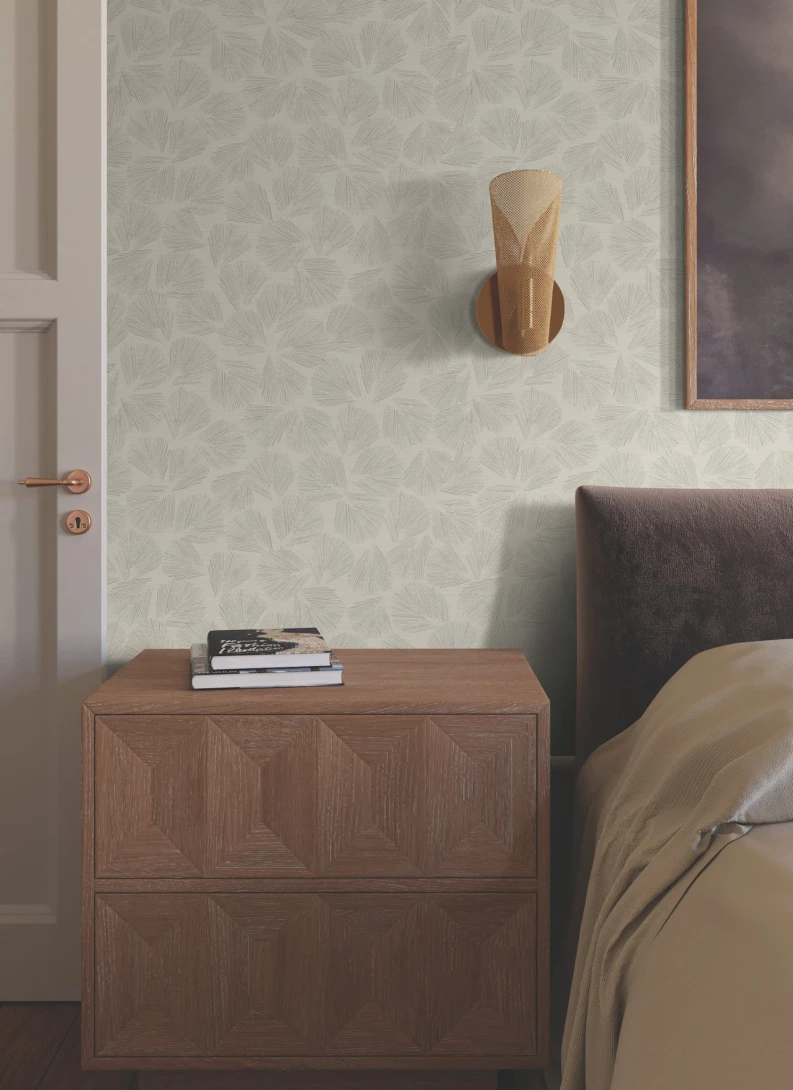 York LM5354 Lemieux Et Cie Signature Elora Leaf Taupe - tapeta w minimalistyczne liście