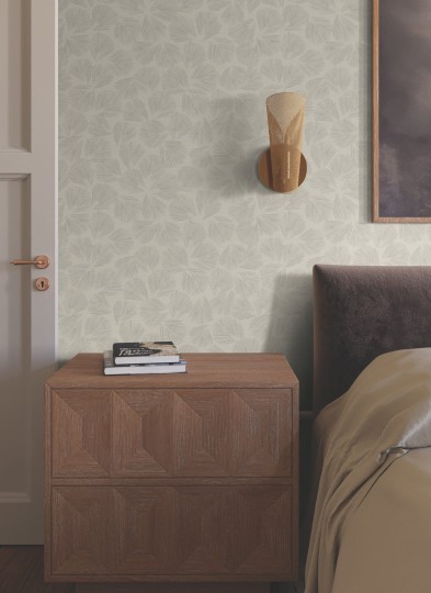 York LM5354 Lemieux Et Cie Signature Elora Leaf Taupe - tapeta w minimalistyczne liście