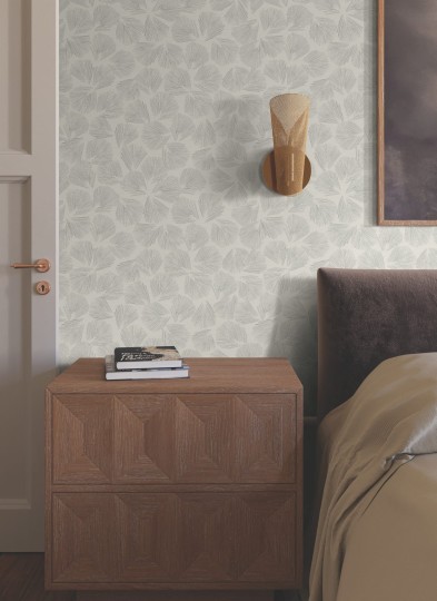 York LM5355 Lemieux Et Cie Signature Elora Leaf Grey - tapeta w minimalistyczne liście