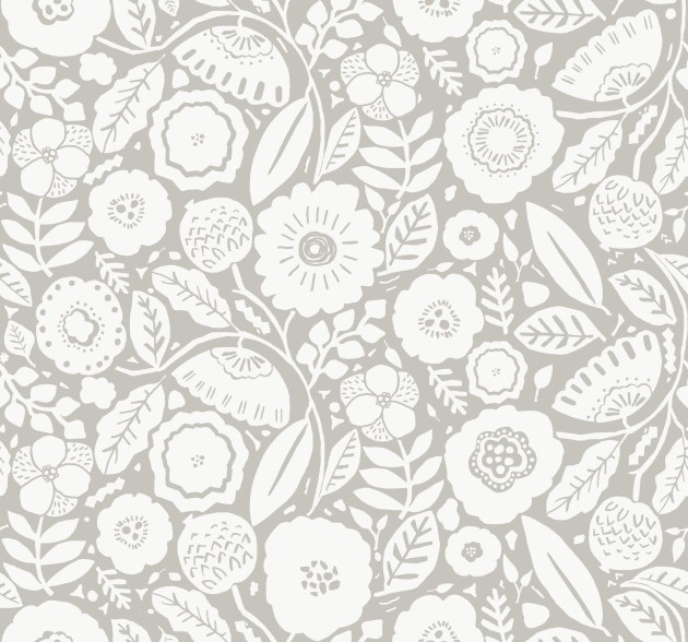 York LM5393 Lemieux Et Cie Signature Camille Blossom Grey - tapeta w minimalistyczne liście