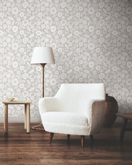 York LM5393 Lemieux Et Cie Signature Camille Blossom Grey - tapeta w minimalistyczne liście