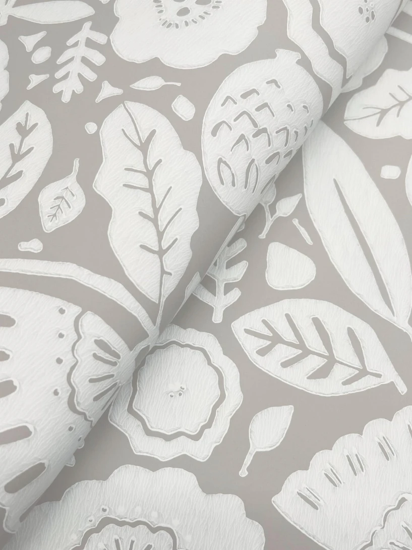 York LM5393 Lemieux Et Cie Signature Camille Blossom Grey - tapeta w minimalistyczne liście