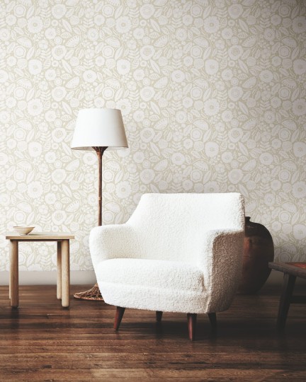 York LM5394 Lemieux Et Cie Signature Camille Blossom Linen - tapeta w minimalistyczne liście