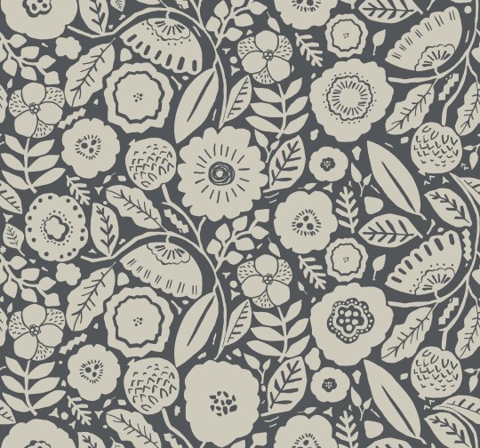 York LM5395 Lemieux Et Cie Signature Camille Blossom Charcoal - tapeta w minimalistyczne liście