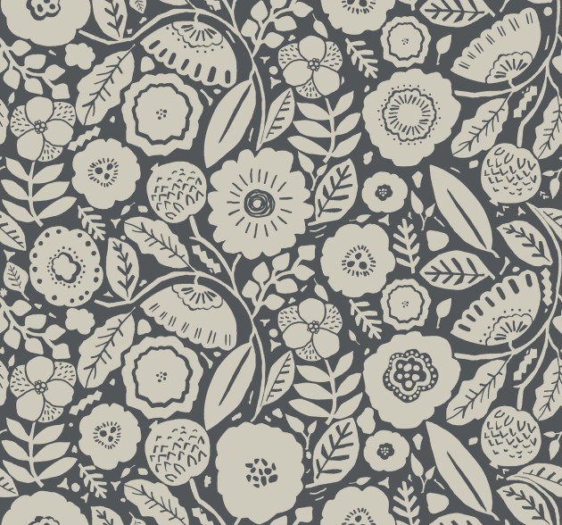 York LM5395 Lemieux Et Cie Signature Camille Blossom Charcoal - tapeta w minimalistyczne liście