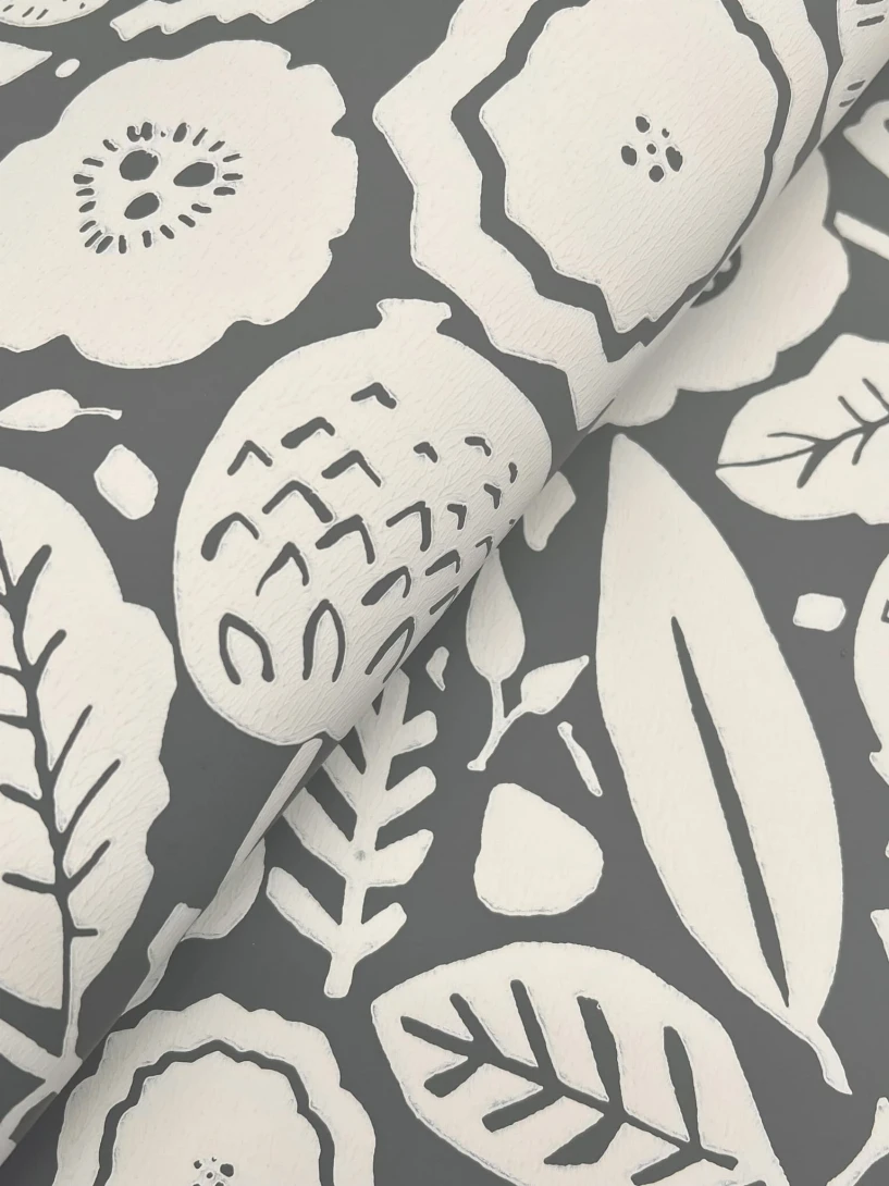 York LM5395 Lemieux Et Cie Signature Camille Blossom Charcoal - tapeta w minimalistyczne liście