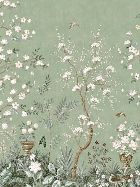 Boras Tapeter 9589W Studio Magnolia Garden Green - mural w magnolie w stylu chinoiserie